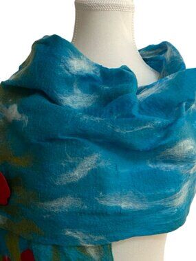 Hamro Village Handmade Wool Silk Scarf | Nepal Fair Trade Floral Felted Wrap